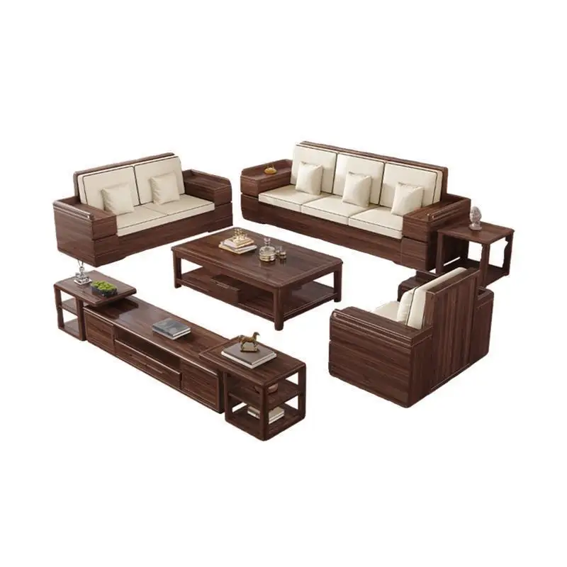 

Black walnut solid wood sofa combination, new Chinese modern simple storage sofa