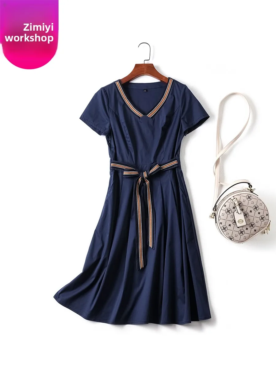 فستان نسائي صيفي كاجوال بقصة A-line وياقة على شكل V وأكمام قصيرة، تصميم أنيق يبرز الخصر، لون أرجواني، من متجر رايس للملابس