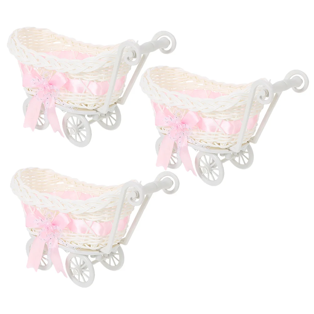 3pc Wicker Baby Shower Cart Basket Candy Serving Wedding Flower Decoration Party Favors Gift Baskets Meticulously Woven