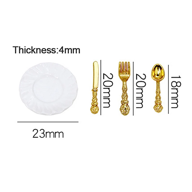 16 Uds. Cuchillo en miniatura, tenedor, cuchara, plato, vajilla, decoración de cocina para casa de muñecas