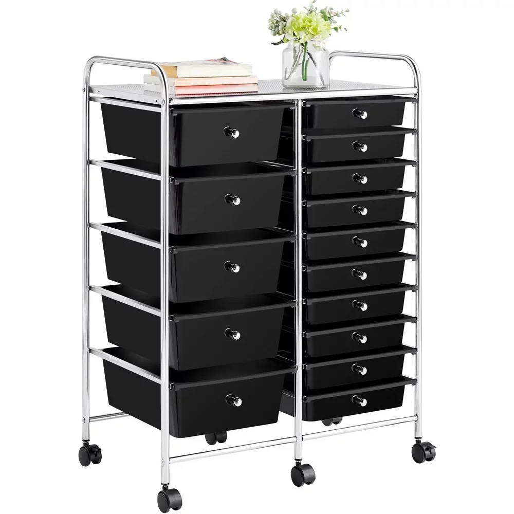 

15 Drawer Rolling Storage Mobile Storage Trolley Home Office Organizer, Black