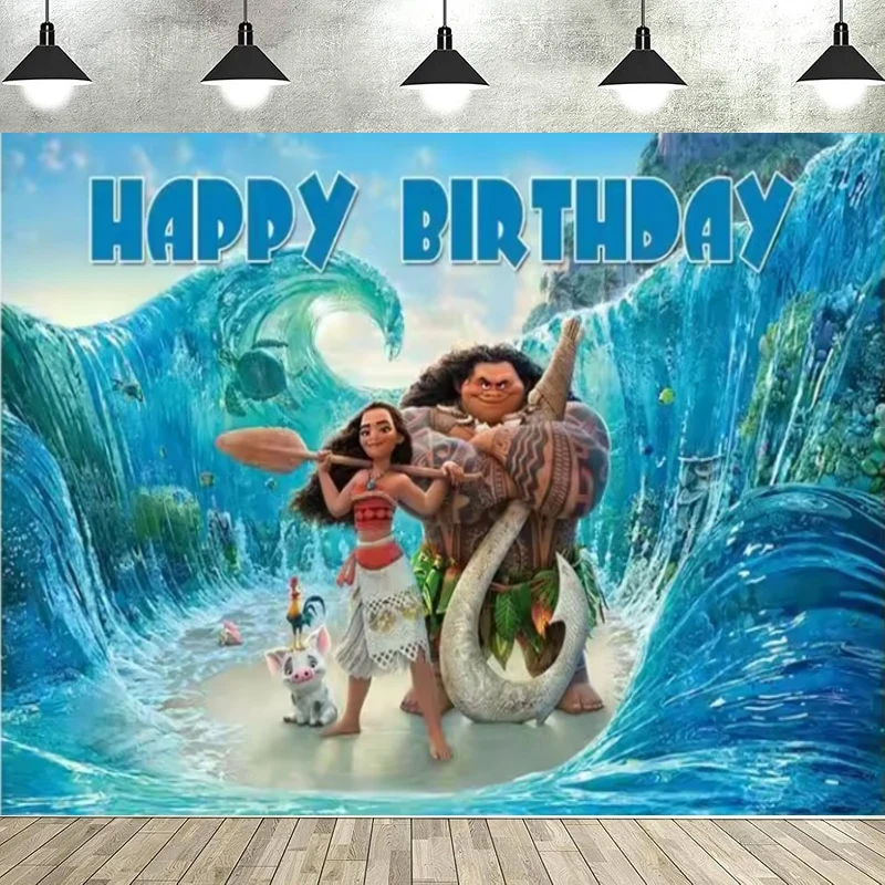 Moana Ocean Romance Cartoon Photography Backdrop Girl Birthday Party Banner Custom Kid Room Decor Poster Background Photo