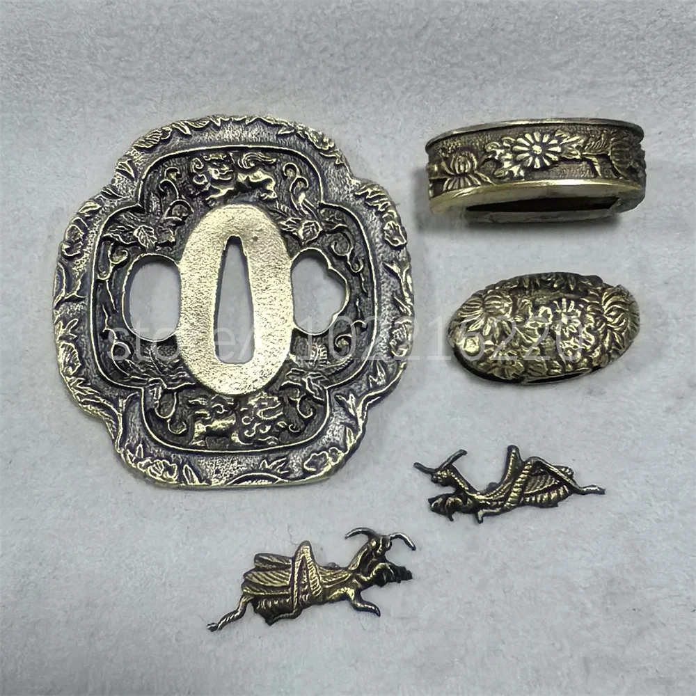 

Уникальная латунная защита для рук Tsuba, медная фурнитура для меча Fuchi Kashira Menuki для настоящей японской Японии Tachi Samurai Katana, фитинги для меча