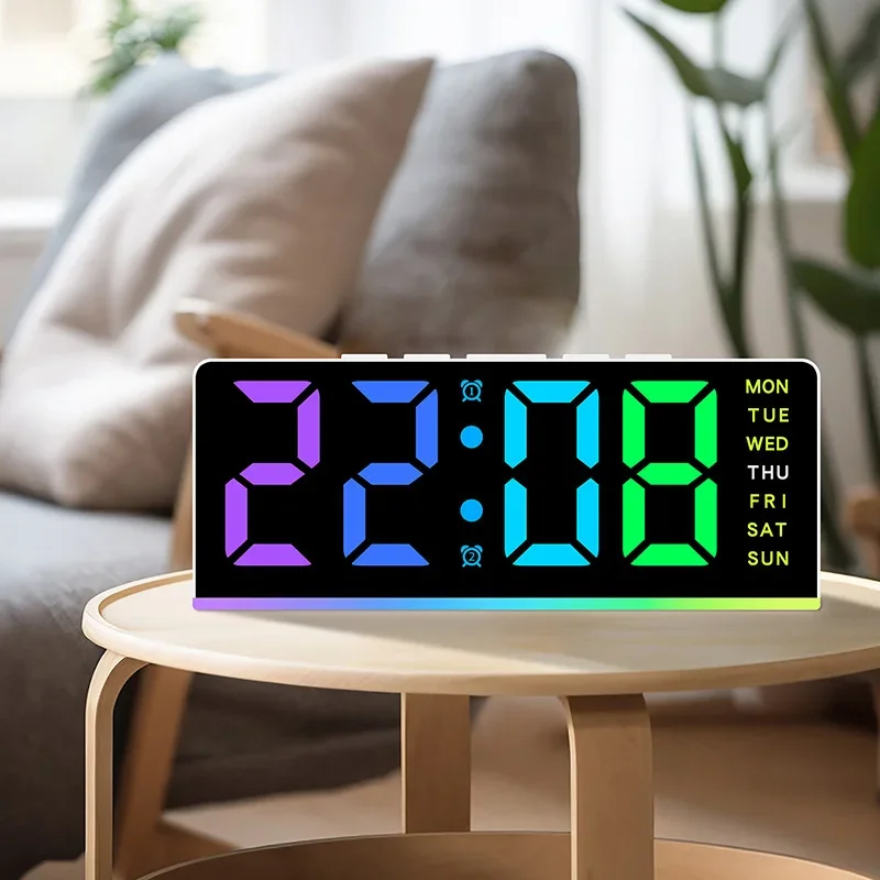 Light Week 2 Alarm RGB Digital Alarm Clock with 13Colors Mood Snooze USB Powered Table Clock 4 Level Brightness 12/24H LED Clock