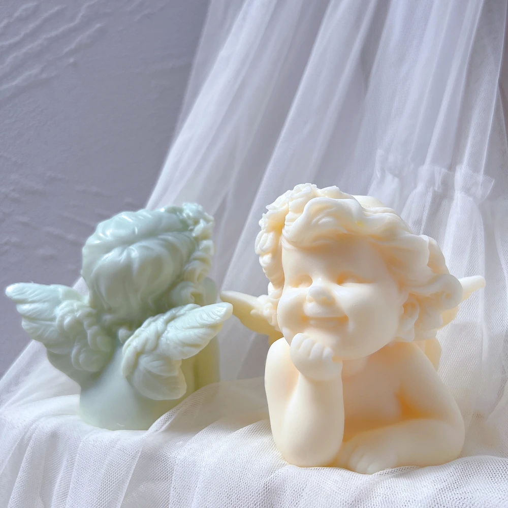 Cupid Cherub Silicone Molds Cute Boy Angel Candle Mold Home Decor Art Cherub Angel Wings Wax Mould