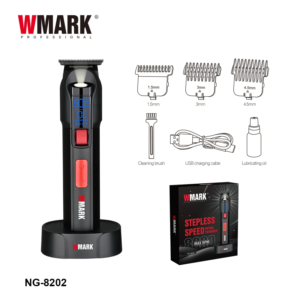 

Высокоскоростная прецизионная машинка для стрижки WMARK NG-8202 - металлический корпус, лезвие DLC, электрическая машинка для стрижки с регулируемой скоростью