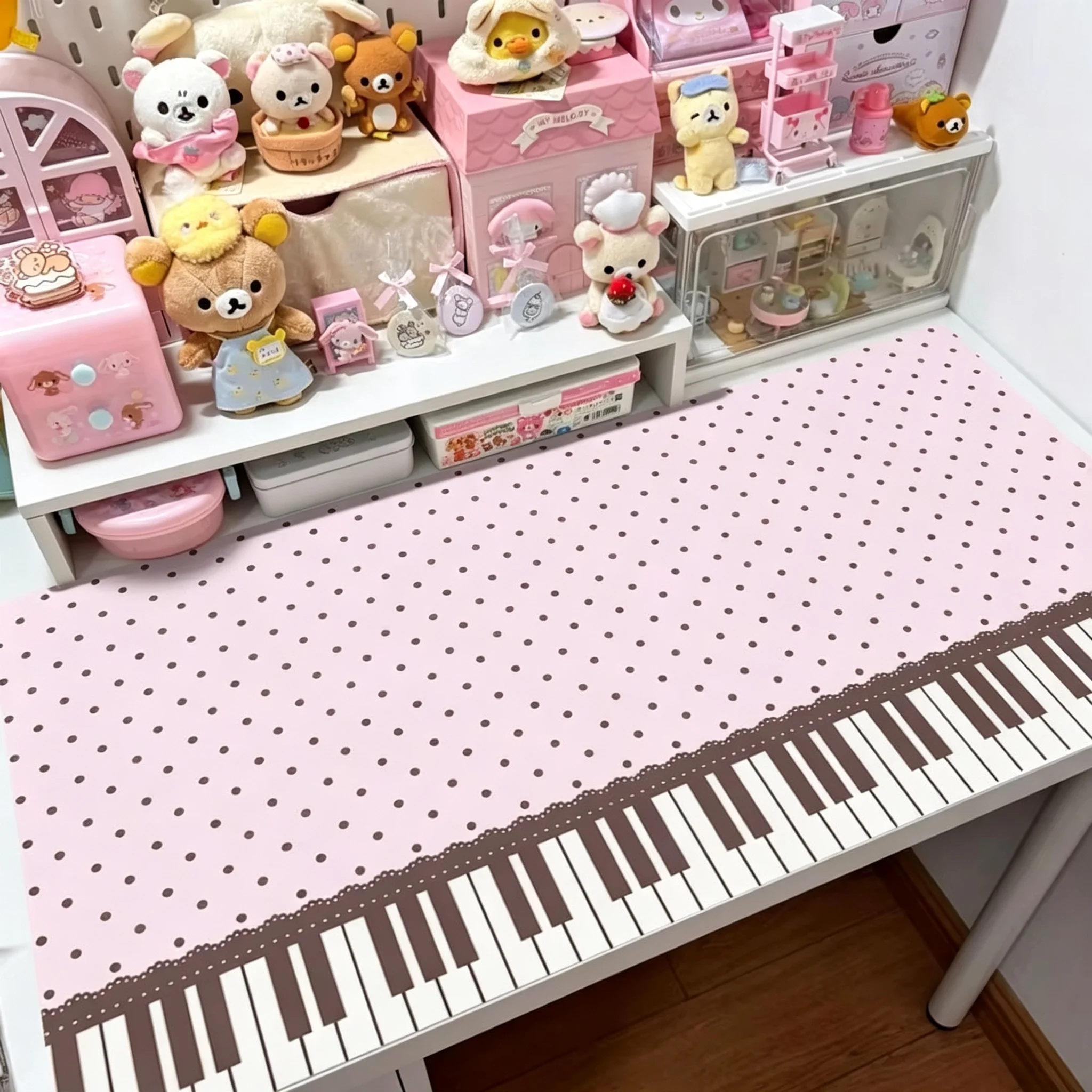Leather Desk Pad Protector Piano Key Polka Dots Y2k Pink Girl Mouse Pad Office Desk Mat Waterproof Non-Slip PU Desk Blotter Pad