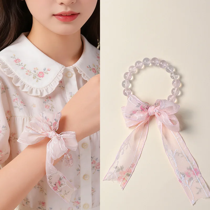 2026 New Natural Pink Crystal Beaded Bow Bracelet for Women Fresh Sweet Yanyuan Agate Beaded Strand Bracelet Fashion Jewelry Gif