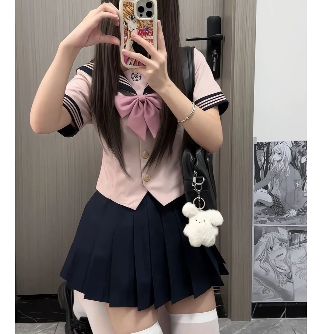 Original Sweet Japanese Sle School orm Set for plus Size Women Waist-cinching Sailor Suit Two-Piece Set Polyester ort...