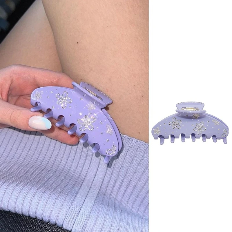 

Purple Zircon Flower Hair Clip Claws for Women Strong Hold Large Hair Claws Acetate Shark Grab Clip Fashion Hair Accessories