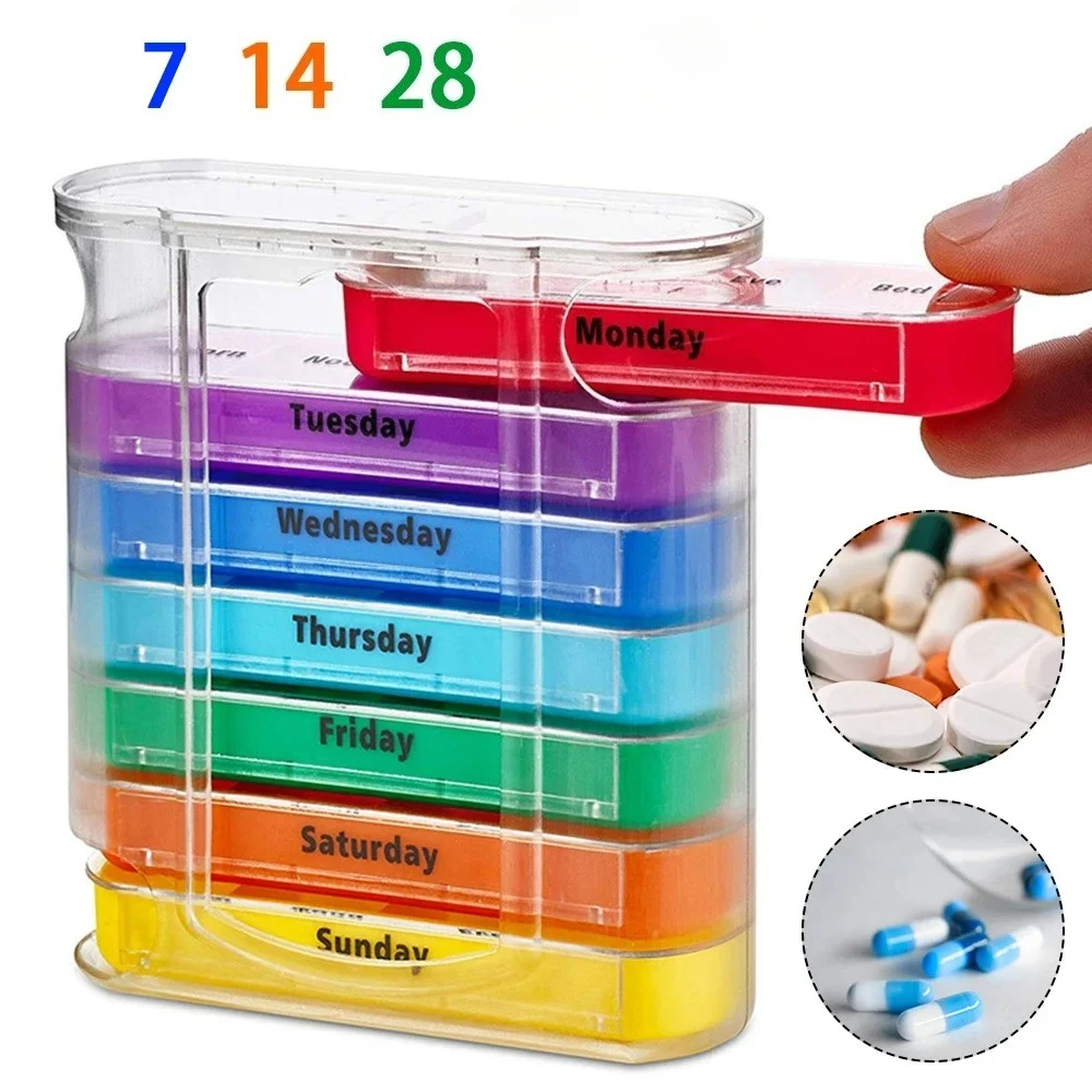 7-Tage-Pillendose Wöchentlicher Monatlicher Tablettenhalter Aufbewahrungsorganizer Behälter Pillenbox mit Fächern Apotheken-Pillenetui