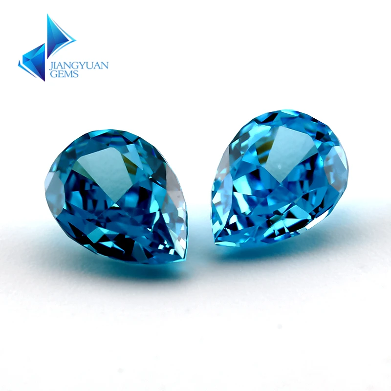 JIANGYUANGEMS 19#Sea Blue Pear Crushed Ice Cut Cubic Zirconia Stone 5A 6x8mm Zircon Loose CZ Synthetic Gems For Jewelry Making