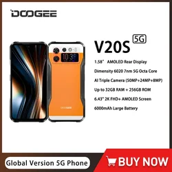 DOOGEE V20S 5G wytrzymały smartfon Android 13 Octa Core 12 GB + 256 GB 1,58-calowy wyświetlacz AMOLED z podpórką 50 MP 6000 mAh 33 W telefon komórkowy