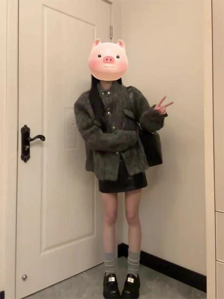 회색 두꺼운 울 코트 여성용 가을 겨울 신상 한국 고급스러운 느낌 트위드 재킷 트렌디 버튼업 긴팔