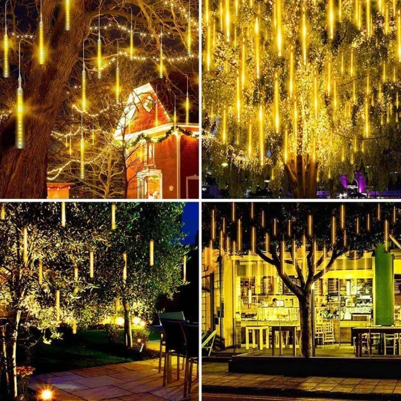 Outdoor LED Meteor Shower Lights Falling Rain Drop Fairy String Light Waterproof for Christmas Party Garden Holiday Decorations