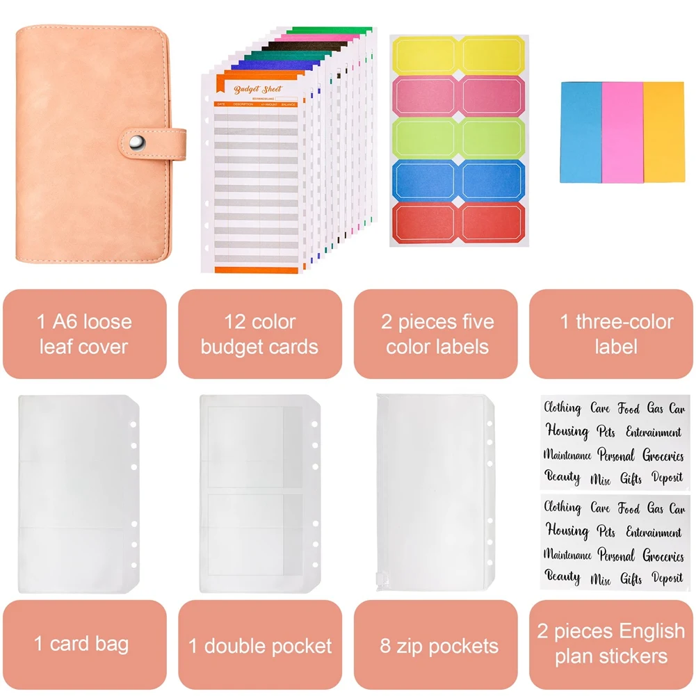 A6 Budget Binder, Notebook, With Binder Pockets, Expenses Budget Sheet, Label Stickers, Money Saving Organizer Budget-POS