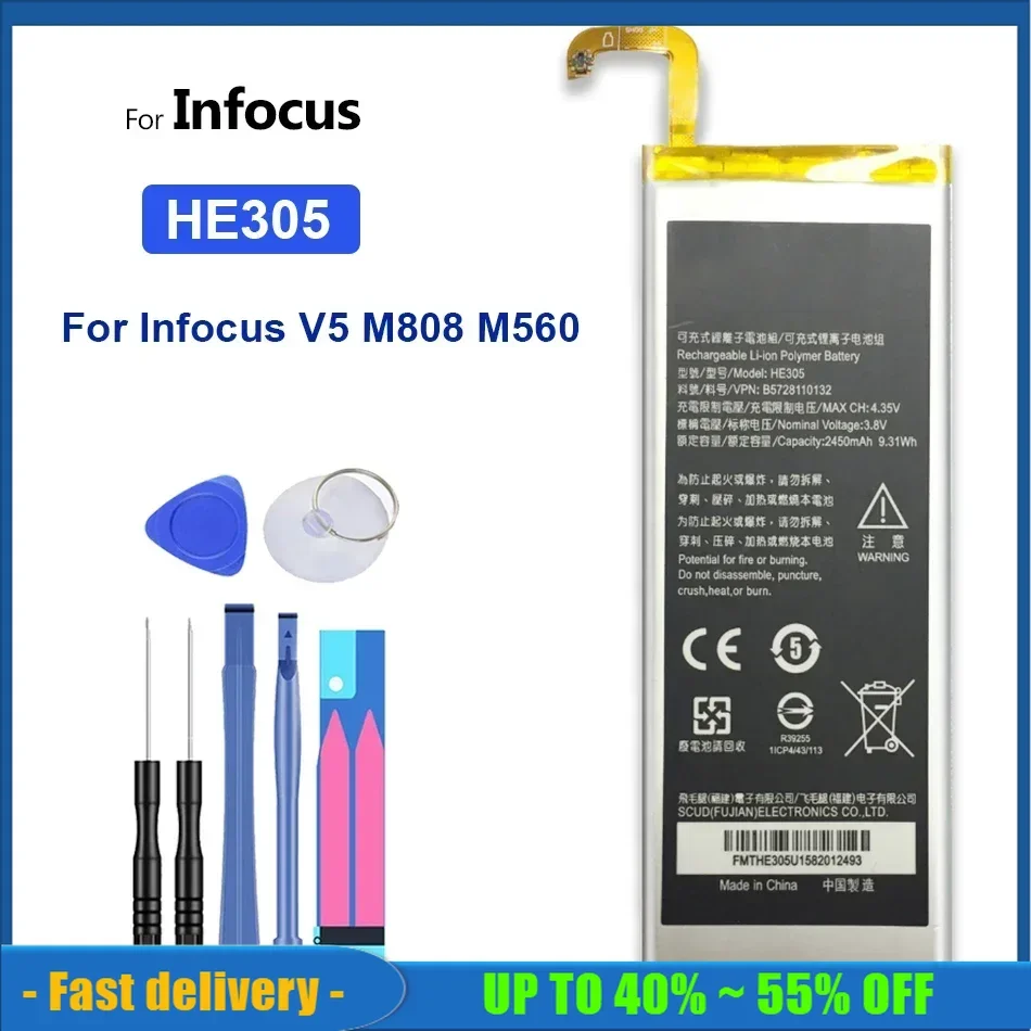 Bateria HE305 перезаряжаемые аккумуляторы для мобильных телефонов для Infocus V5 M808 M560 2450 мАч портативный аккумулятор для сотового телефона