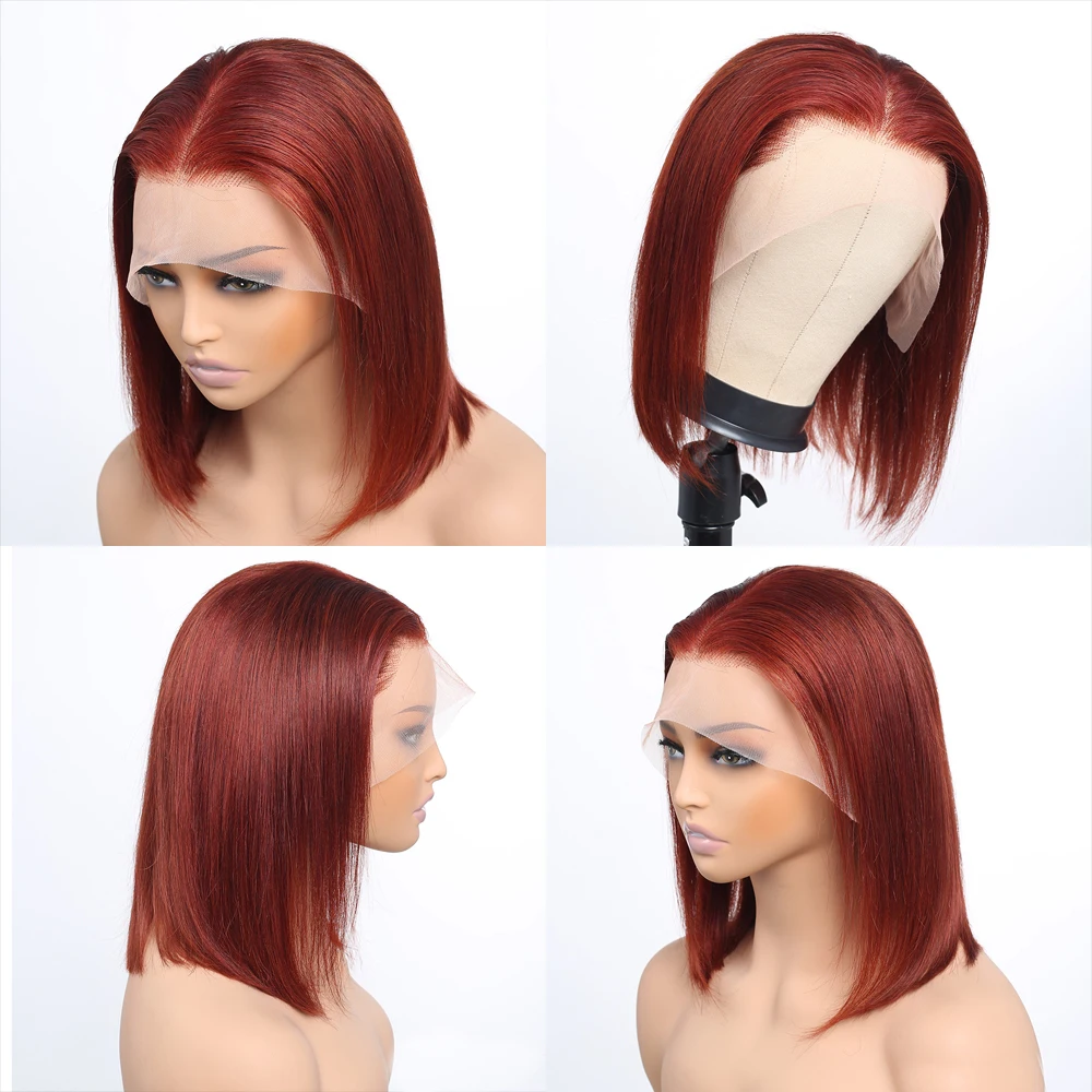 Reddish Brown Lace Front Human Hair 13x4 Bob Frontal Wigs For Black Women Brazilian 33# Colored Human Hair Wigs 10-16 Inches