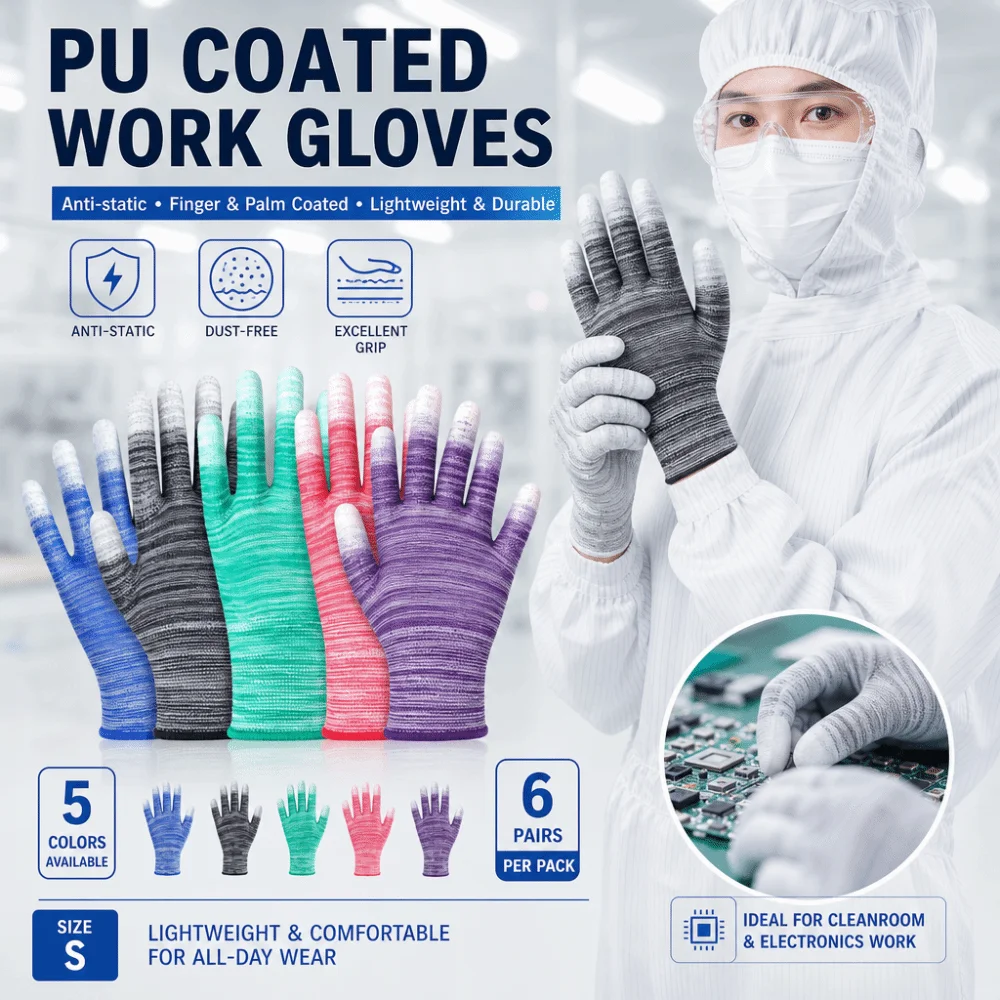 6pairs Coated Finger Anti-Static Gloves Dust-Free Antiskid ESD Safety Gloves Electronic Working Protection Gloves