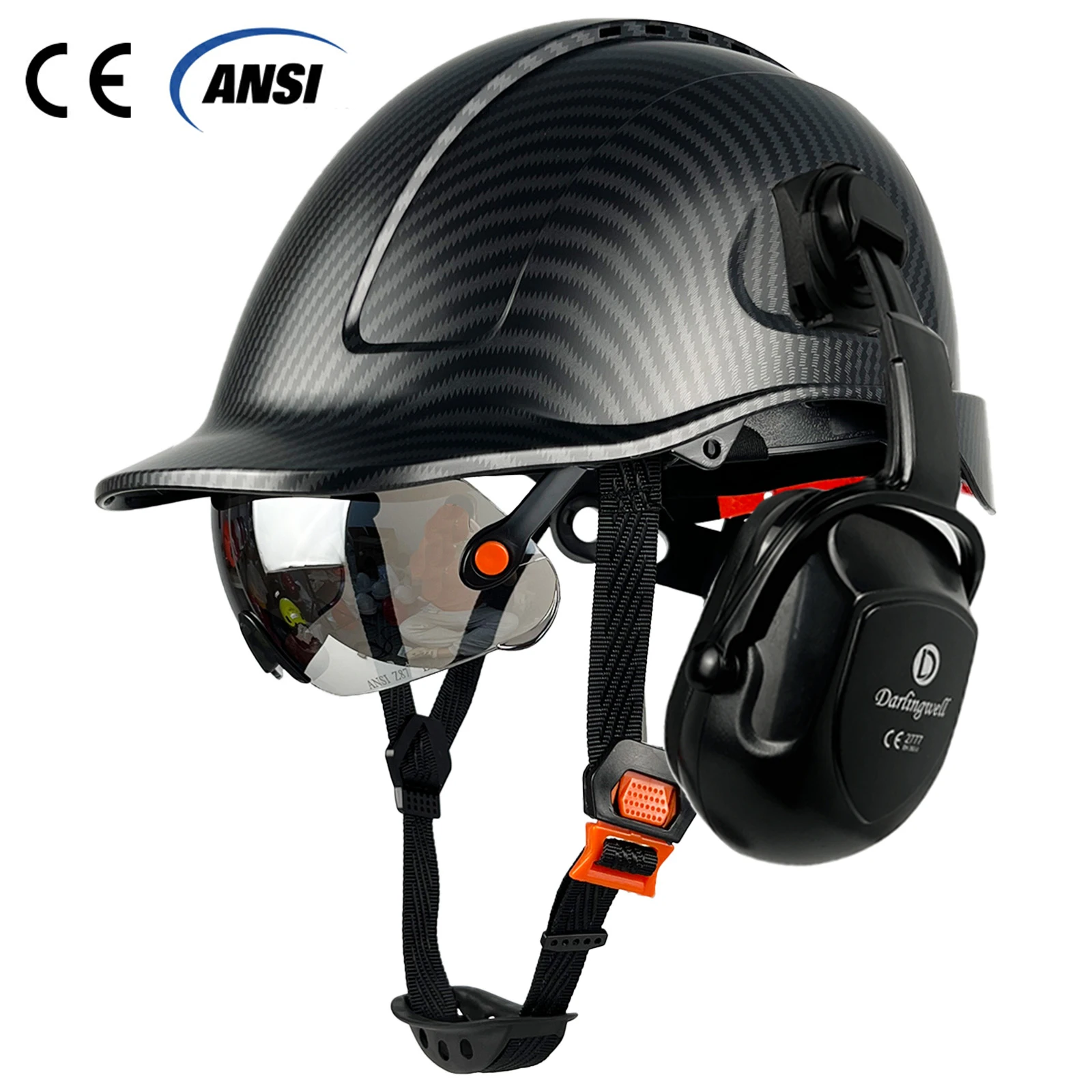 CE Safety Helmet With Visor Earmuffs Breathable ABS Industrial Head Protection Lightweight Construction Hard Hat ANSI Work Cap