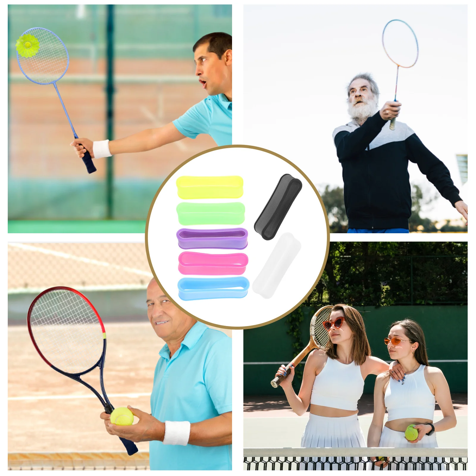 

7pcs Racket Grips Silicone Badminton Grip Rings Non-Slip Tennis Overgrip Bands Reusable Racket Handle Accessories For Control