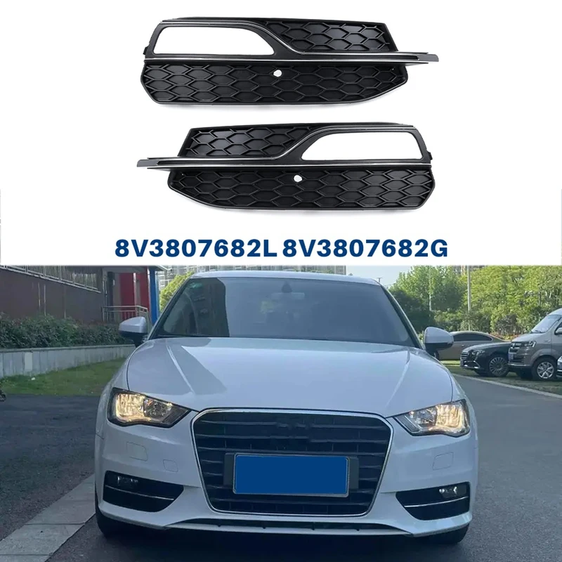 Car Front Lower Fog Light Grill Cover Fog Lamp Grille Frame For  S3 A3 S-Line 2013-2017 8V3807682L 8V3807682G