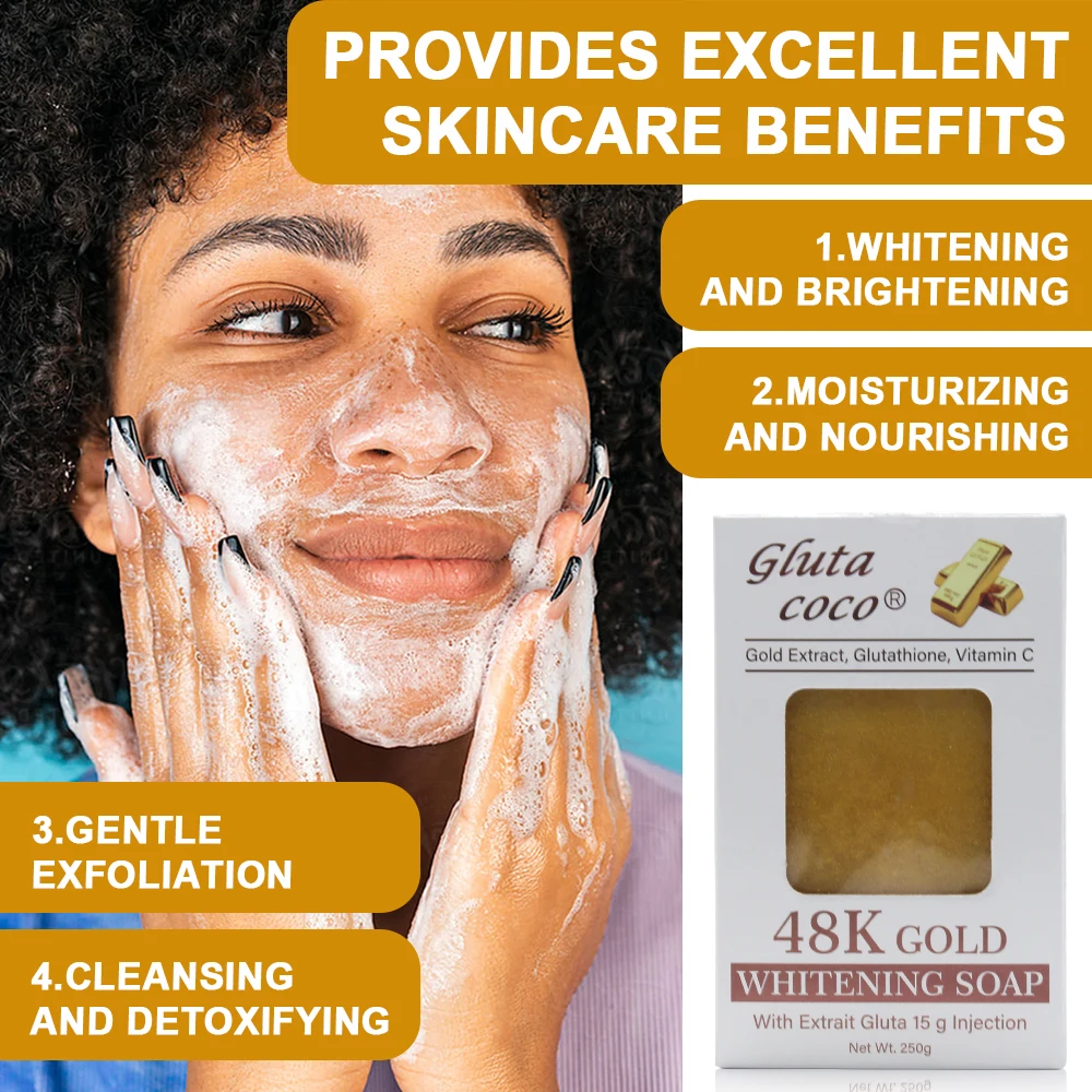 5D Gluta 48K GOLD Glutathion Soap Cleansing Skin Exfoliating Moisturizing Handmade Soap Bath Products for Dark and Caramel