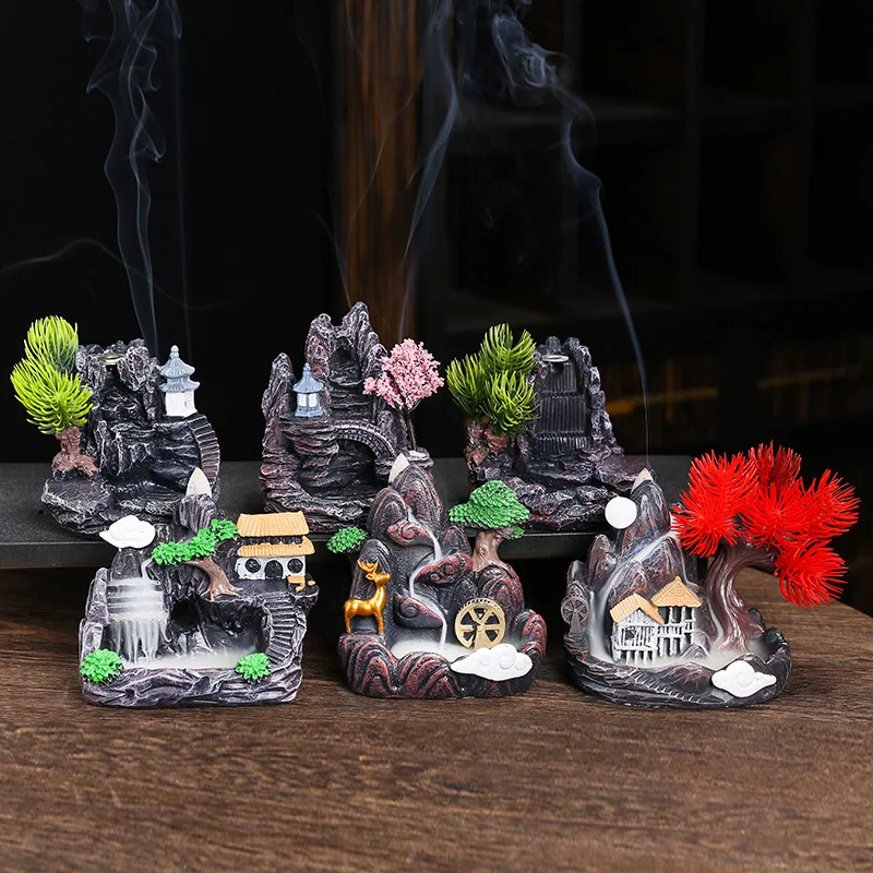 Resin Medium High Mountain Flowing Waterfall Backflow Incense Burner Home Fragrance Diffuser Creative Incense Burner Decoration Resin Medium High Mountain Flowing Waterfall Backflow Incense Burner Home Fragrance Diffuser Creative Incense Burner Decoration