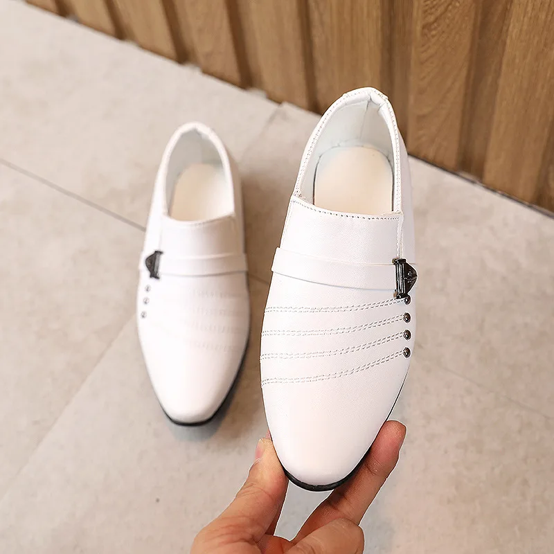 

Spring Autumn Children British Style Fashion Boys Pointed Fashion Kids Solid Leather Shoes Children Soft Soled Performance Shoes