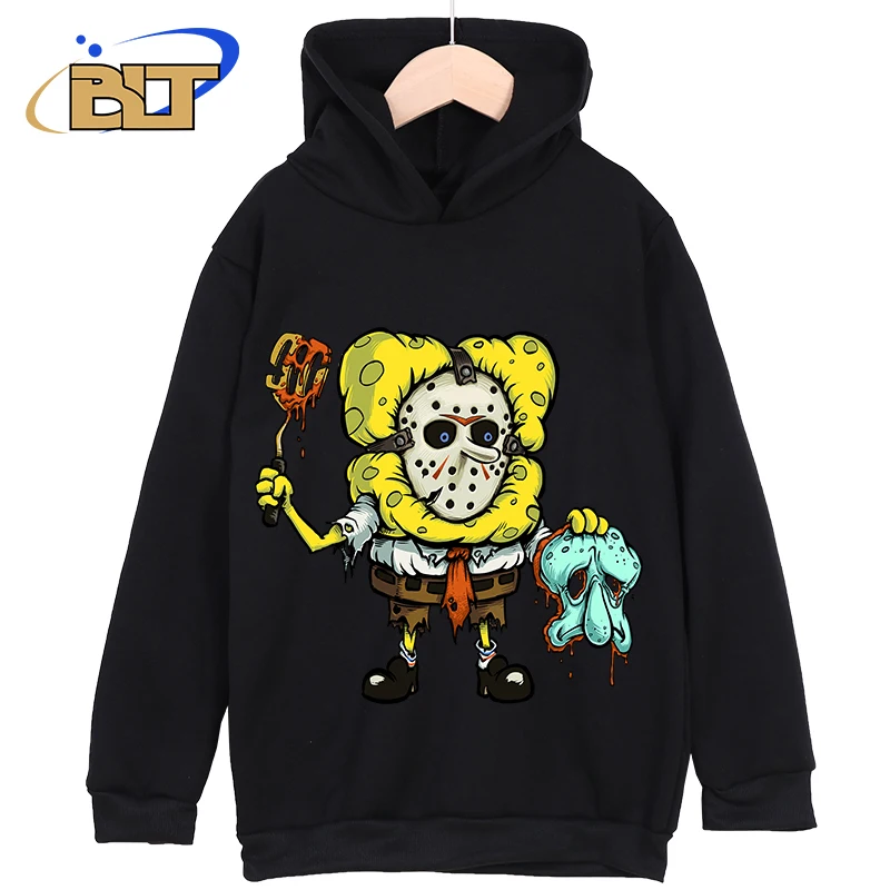 SpongeBob SquarePants Printed Kids Clothing New Kids Hoodies Classic Sportswear Black Casual Tops Suitable for Boys and Girls