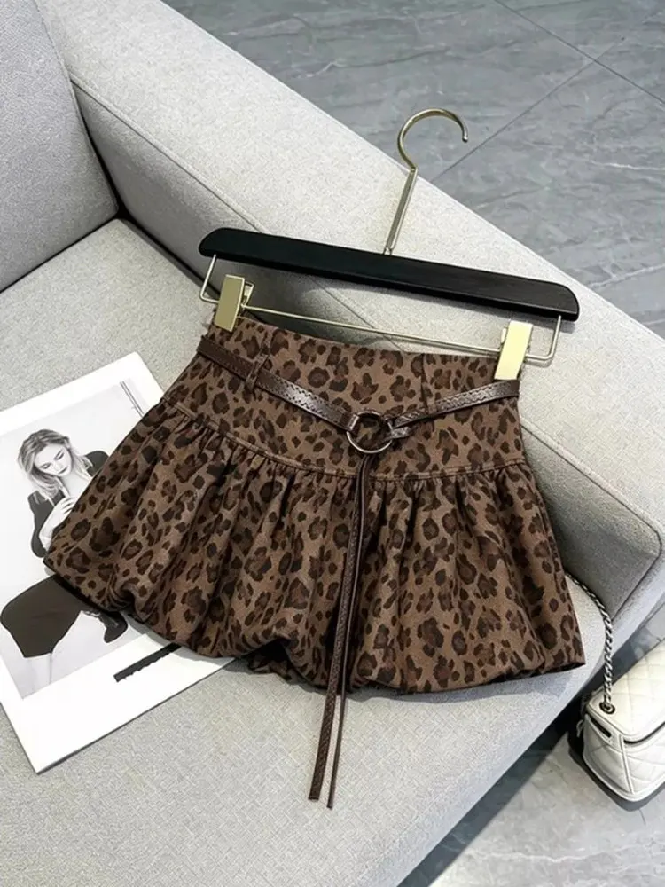Café Color Leopard Print A-Line  Skirt Women's Summer 2026 New Style High Waist Flower Bud Unique And Beautiful