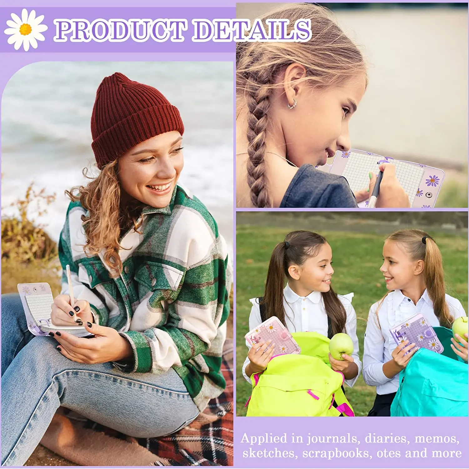 Mini Transparante Pvc 3 Ringband Covers Met Innerlijke Papier, Bindmiddel Zakken, mini Daisy Notebook Bindmiddel 3-Ring Losbladige Notebook