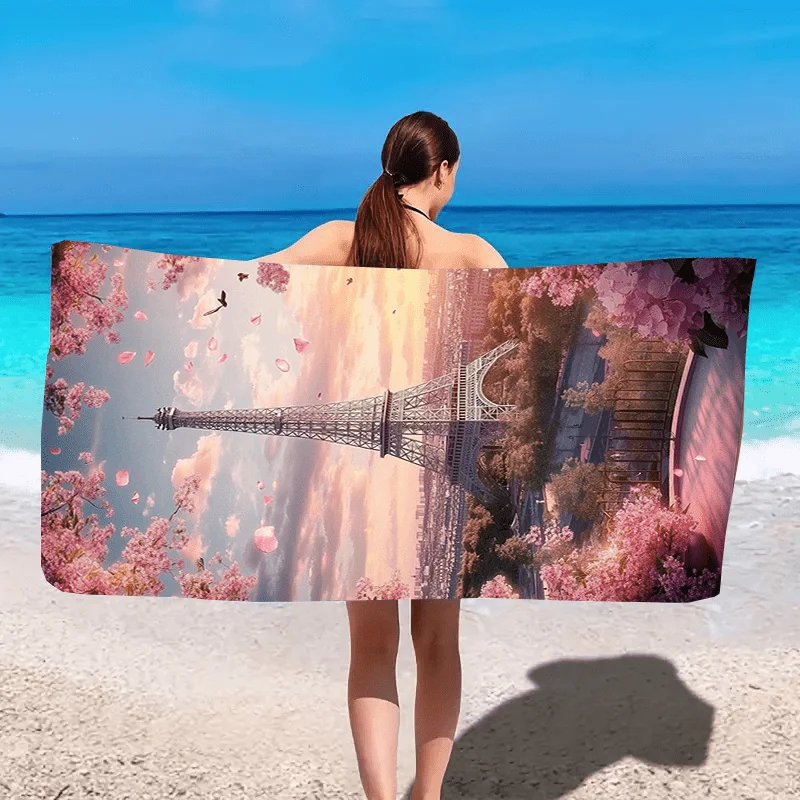 

Vibrant Eiffel Tower in Paris with Blooming Cherry Beach Towel Beach Towel Soft Yoga Swimming Running Beach Pool Yoga Accessory