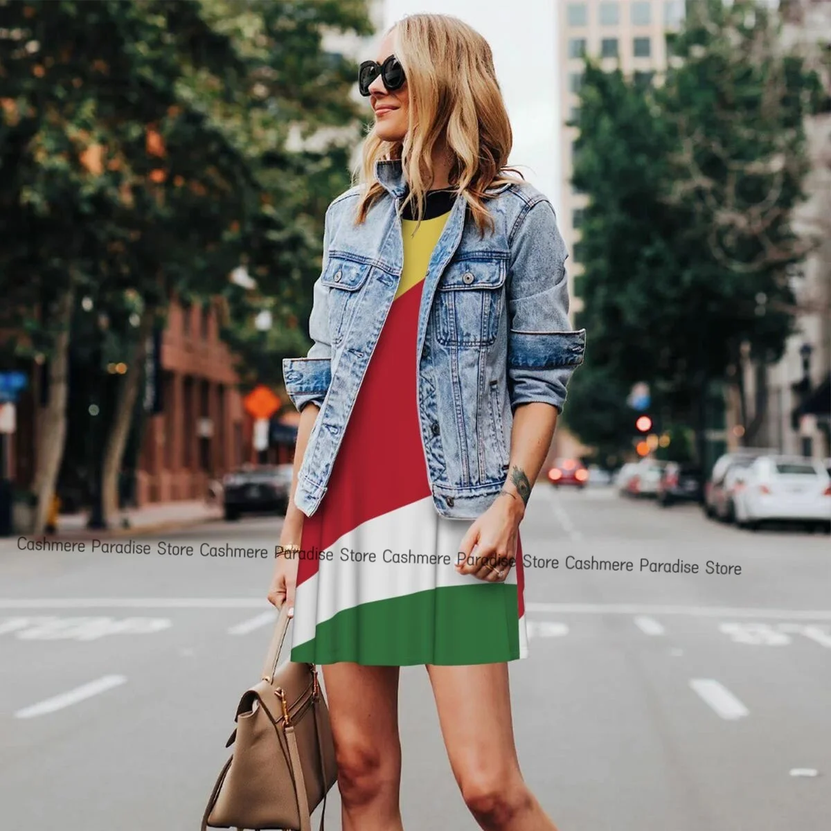 Damen Kleid Seychellen Flagge Sommer Casual T-Shirt Kleider Strand Cover Up Tank Kleid