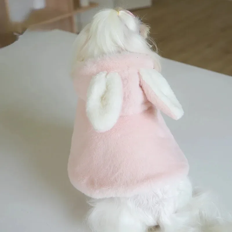 الشتاء ملابس الحيوانات الأليفة أفخم أرنب الكلب خارج عيد الميلاد عباءة سنوات معطف سترة واقية زائد الصوف معطف دافئ سميك