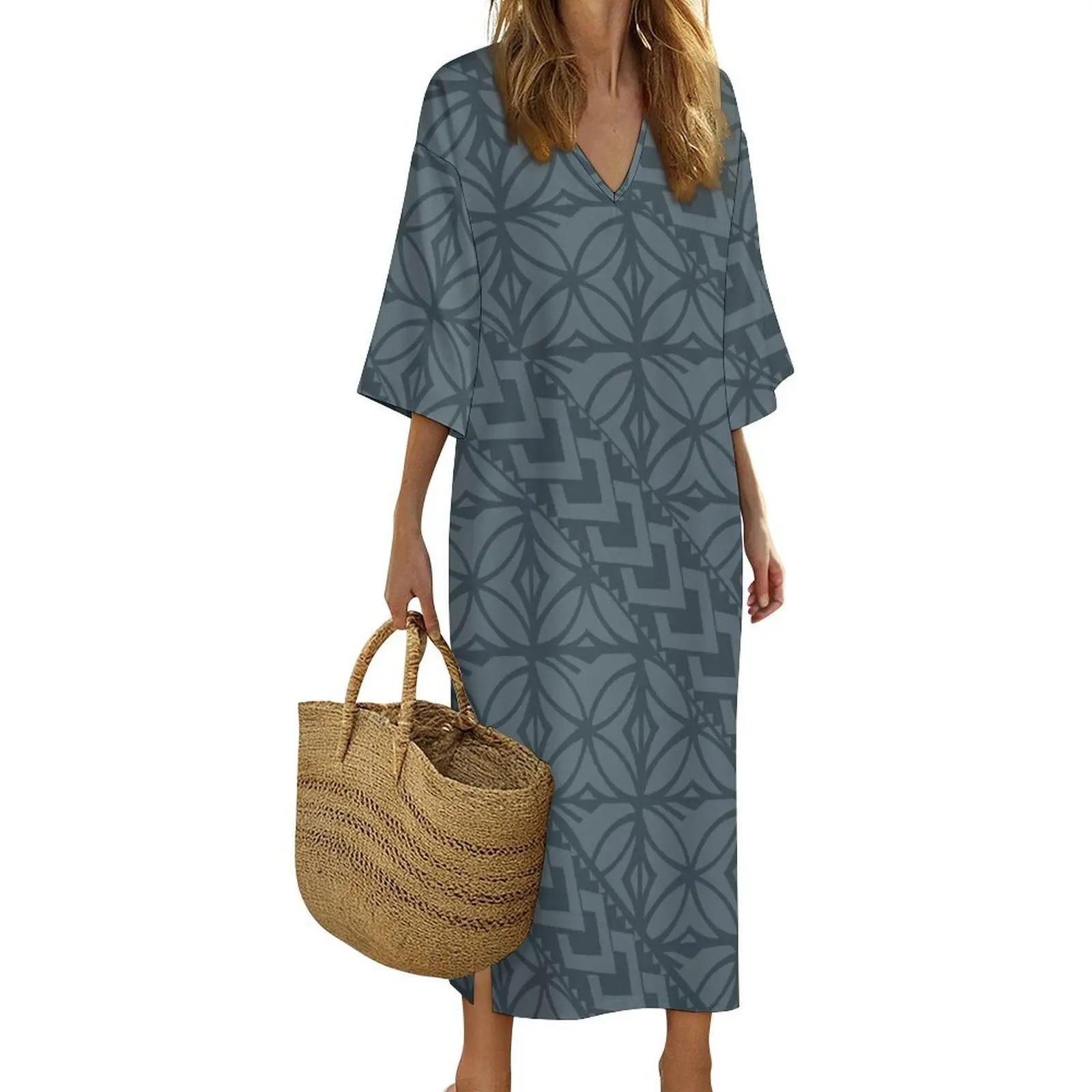 Simple And Elegant Summer New Custom-Made Clothing  Polynesian Floral Print Tribal Art Design Long Dress For Women