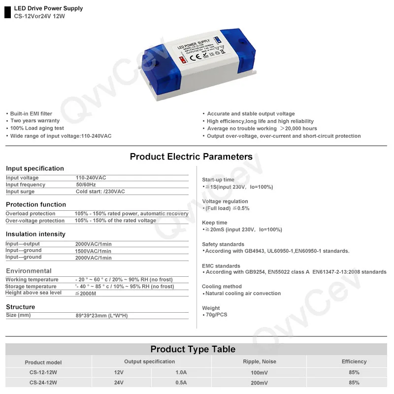 Imagem -06 - Conduziu a C.a. do Transformador 110240v do Motorista à C.c. 12v 1.0a 24v 0.5a 12w Que Comuta a Fonte de Alimentação para Tiras das Luzes Peças 12w