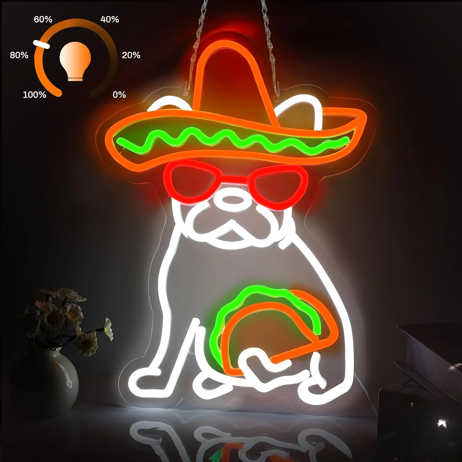 

LED Tacos Dog Neon Signs For Wall Decor French Bulldog Neon Light Up Sign For Mexican Restaurant Decor Fast Food Shop