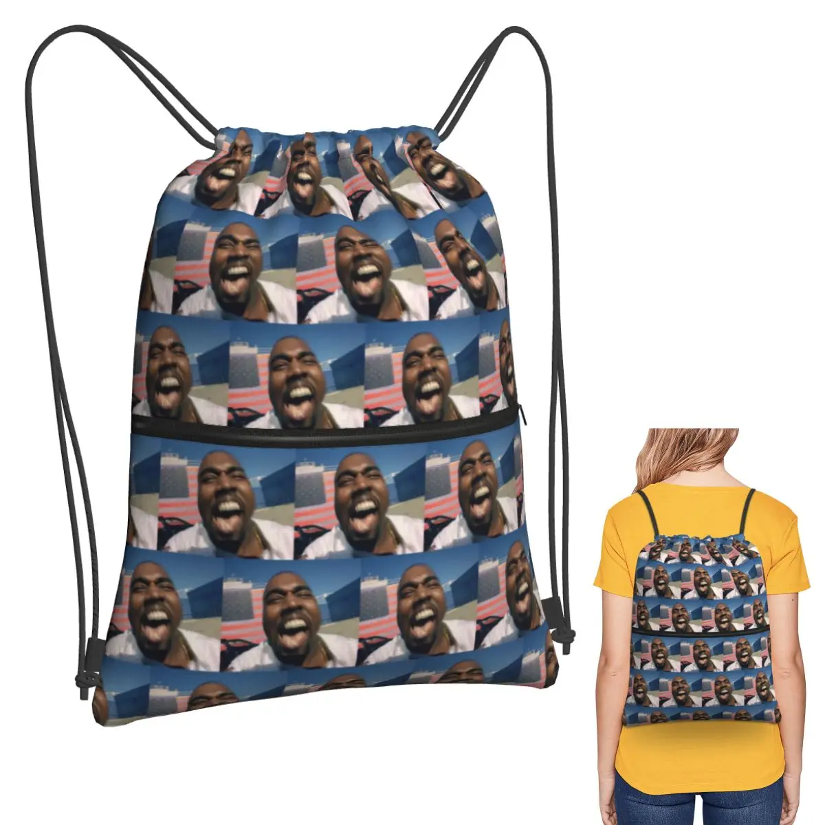 

Cool Fun Funny KanyES Wests Backpacks Fashion Drawstring Bags Sports Bag Book Bags for Travel Students