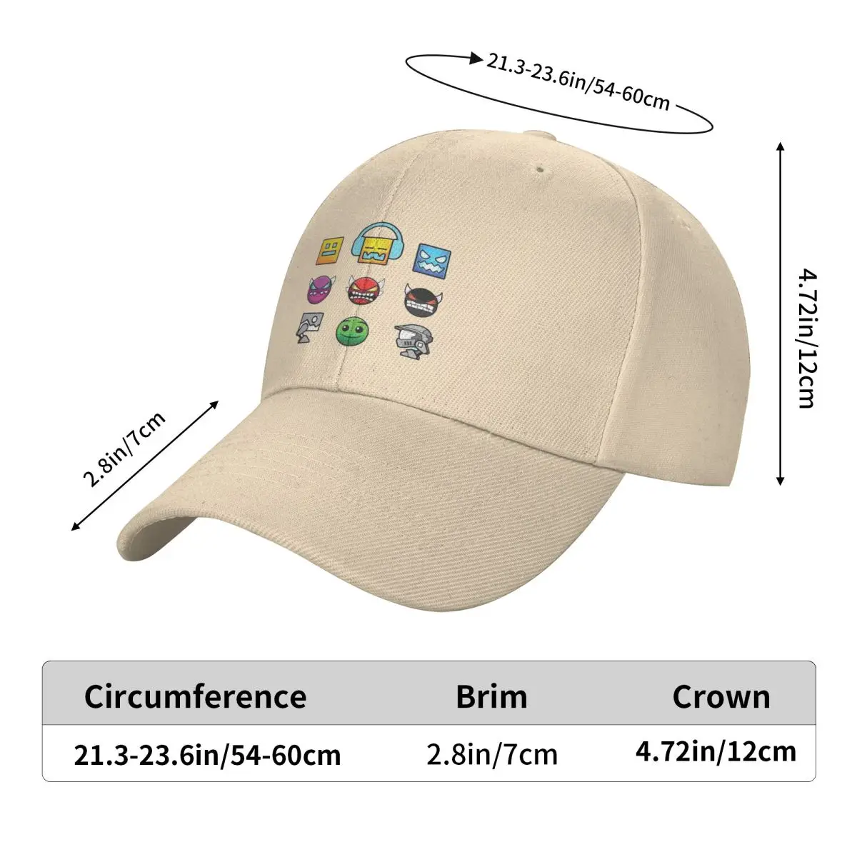 Geometry Dash Cap Fashion Casual Baseball Caps Adjustable Hat Unisex Baseball Hats Customizable Polychromatic