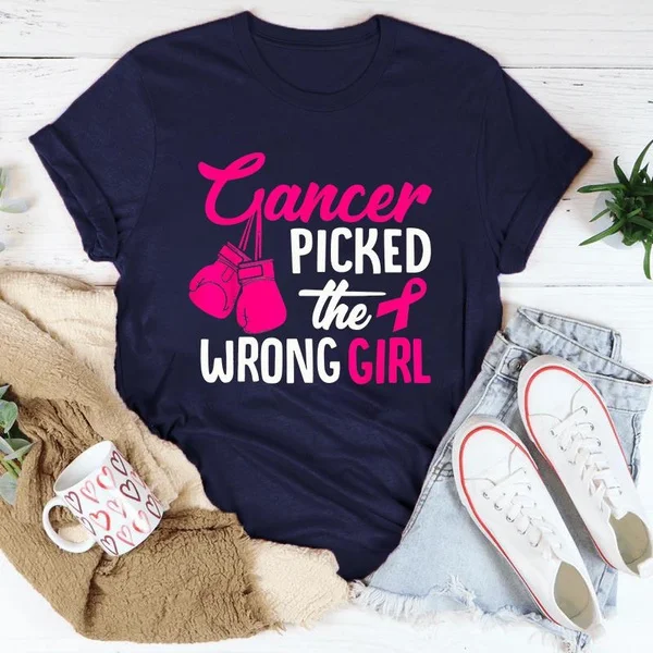 Breast Cancer Cancer Picked The Wrong Girl Printing T-Shirt Fashion Short Sleeve Summer Cool Hip Hop Top Tee Women Clothing Y2K