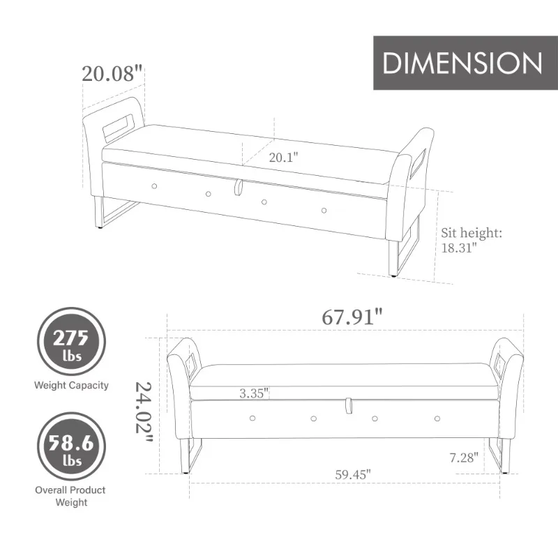 #Modern Soft Fabric Storage Bench With Armrests Entryway Bench End Of Bed Ottoman Chest For Bedroom Home Furniture