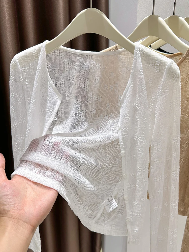 

Женский кардиган-накидка Ele Lace для защиты от солнца, весенний, на бретельках, белый, дышащий, длинный рукав