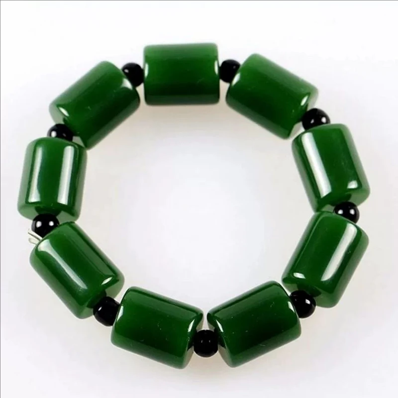 

Natural jade Xinjiang Hetian jade spinach green jasper color bracelet Jade color bucket bead jade bracelet bracelet bracelet bra