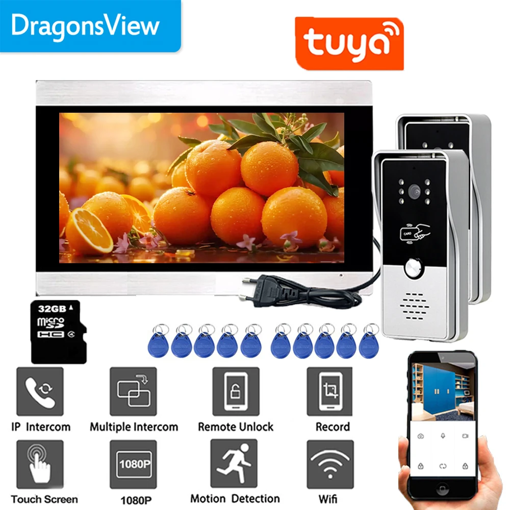 Dragonsview-pantalla táctil RFID 1080p, intercomunicador de vídeo para el hogar, 7 pulgadas, Wifi, inalámbrico, sistema de seguridad para teléfono y