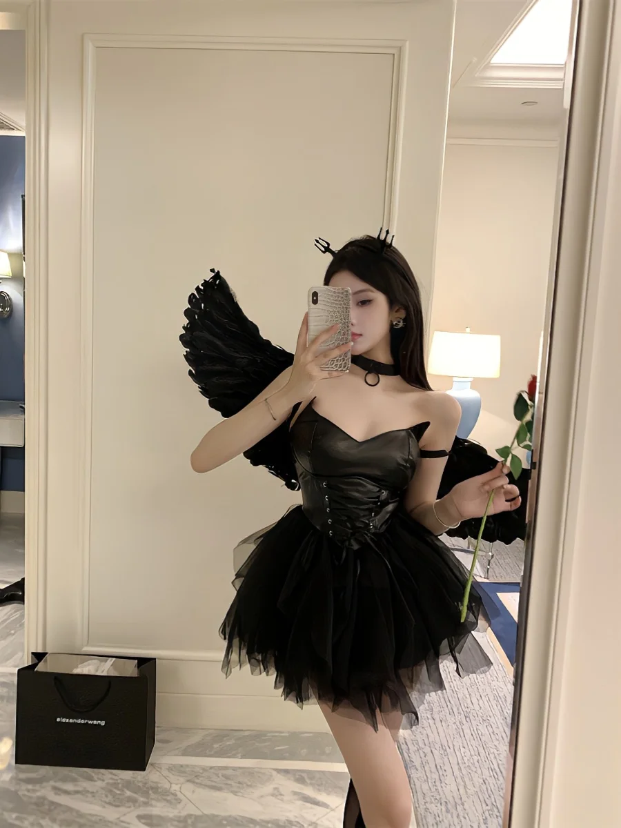 

Сексуальный костюм на Хэллоуин Devil Pure Desire Maid Dr, большой размер, пышная юбка с завязками на талии, женская одежда с ремешком