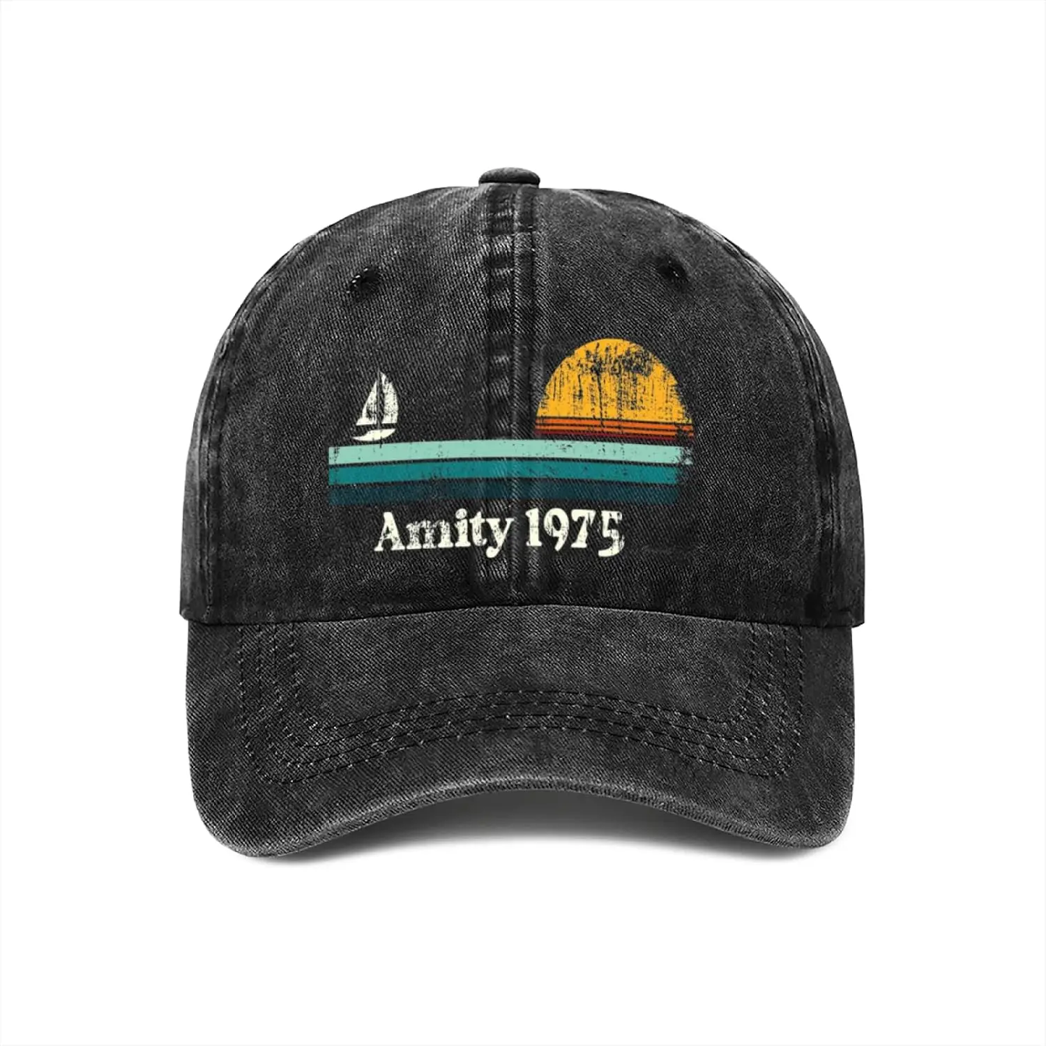 

Винтажные летние шапки Amity 1975 Sunset Sailboat Sunrise для мужчин и женщин, бейсболка, стильные потертые походные шапки, черные