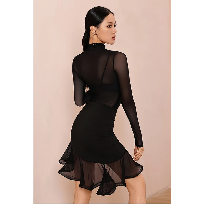 Neue Latin Dance Kleidung Frauen Lange Ärmel Tops Fishbone Rock Erwachsene Praxis Tragen Club Prom Rumba Cha Cha Tanz Kleider BL17929