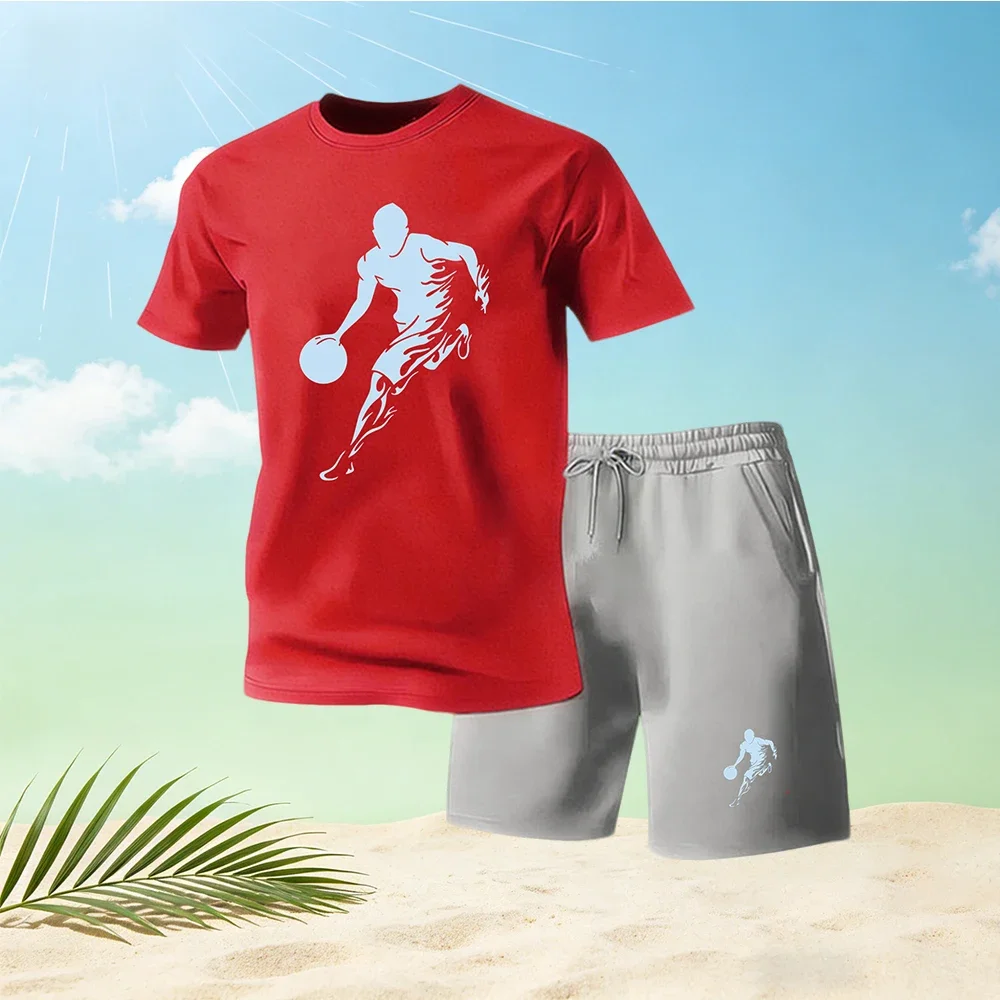 Hot Sale Summer Men's T-Shirts Sets Round Neck Short Sleeve + Sports Shorts Quick Dry Casual Street Fashion Running Gym 2 Piece view 6