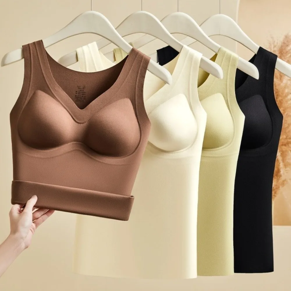 Inner Wear Seamless Thermal Vest with Chest Pad Underwear Bottoming Camisole Keep Warm Sleeveless Heating Vest Top Women